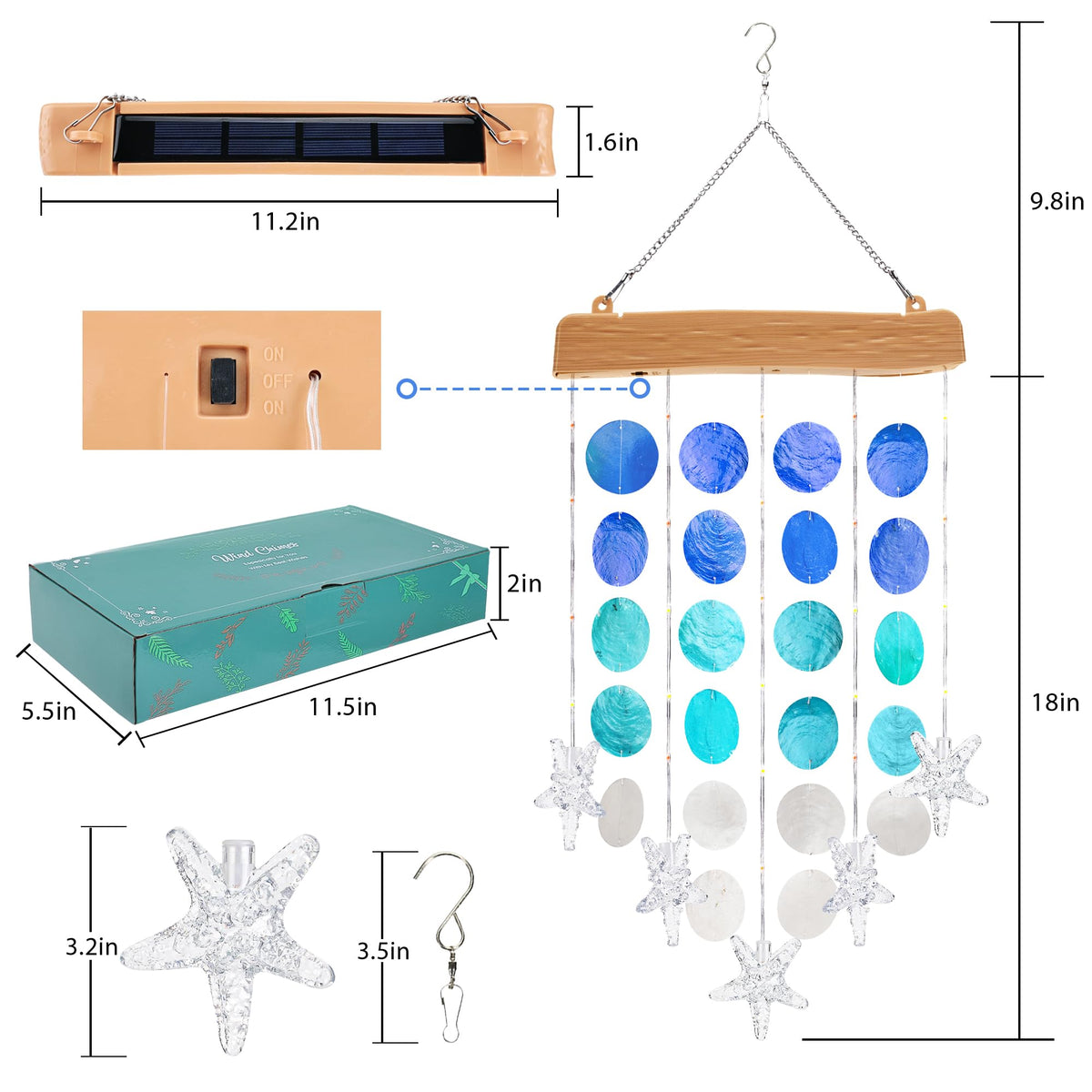 Solar Wind Chimes for Outside (White&blue)