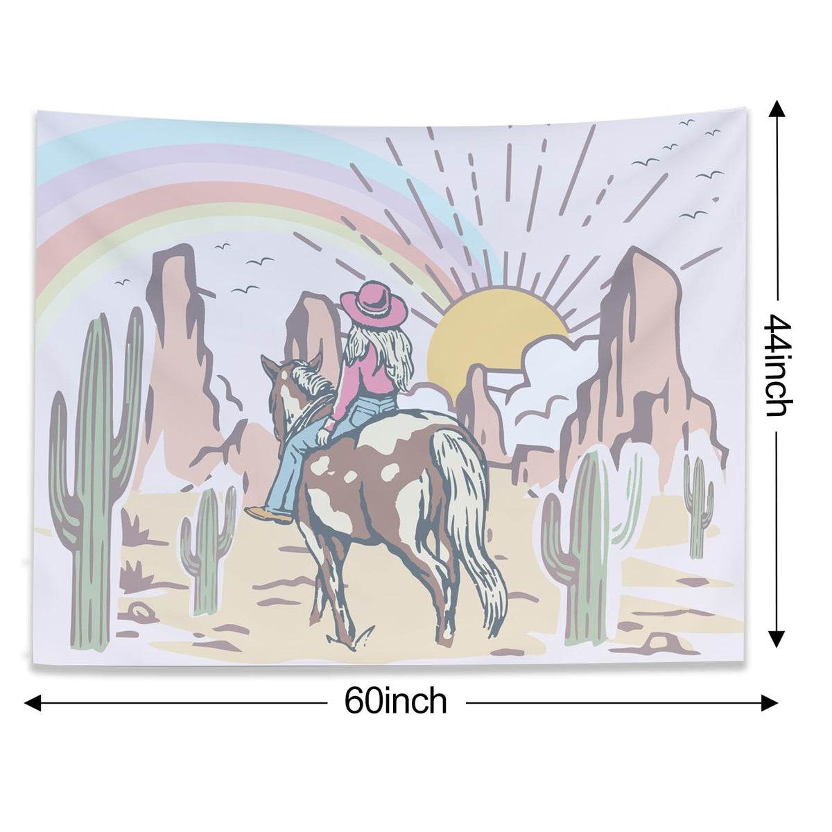 Pink Western Cowgirls Tapestry Wall Hanging for Bedroom 60ʺ x 44ʺ (Light pink / 60"L x 44"W)