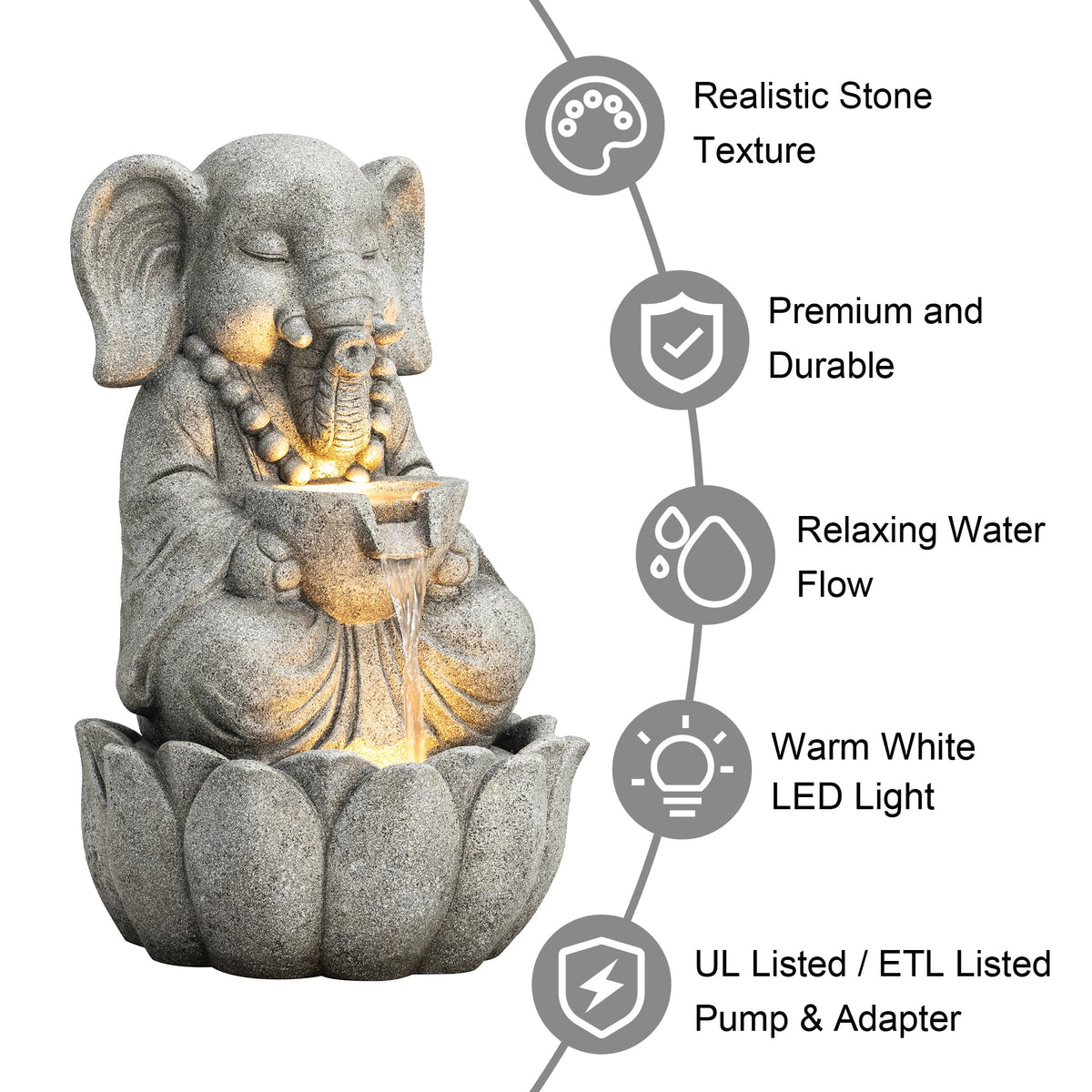 Outdoor Fountains and Waterfalls Zen (Concrete Elephant / 22"H)