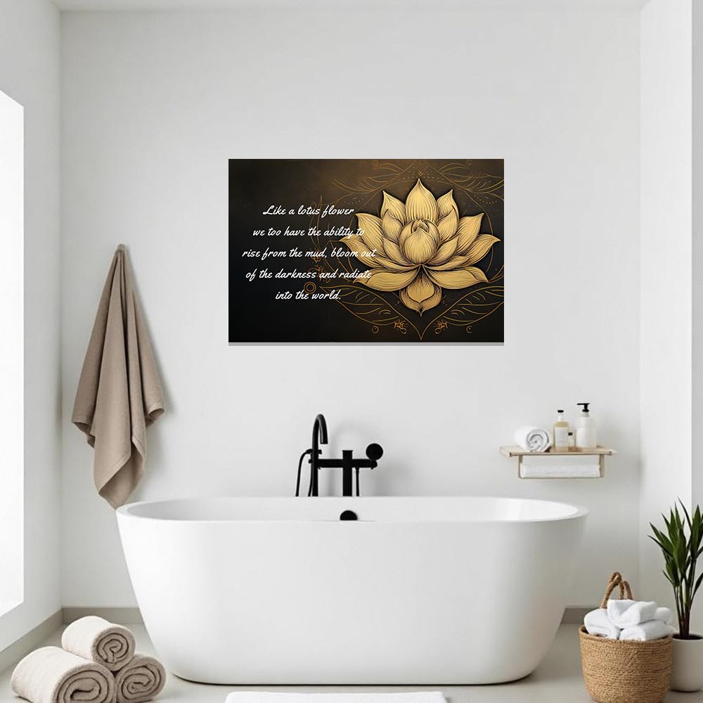 Zen Canvas Wall Art Lotus Motivational Quotes Pictures Gold Lotus Flower Wall Decor Spa Artwork Prints for Bathroom Office Spiritual Yoga Framed (Gold / 28" x 42")