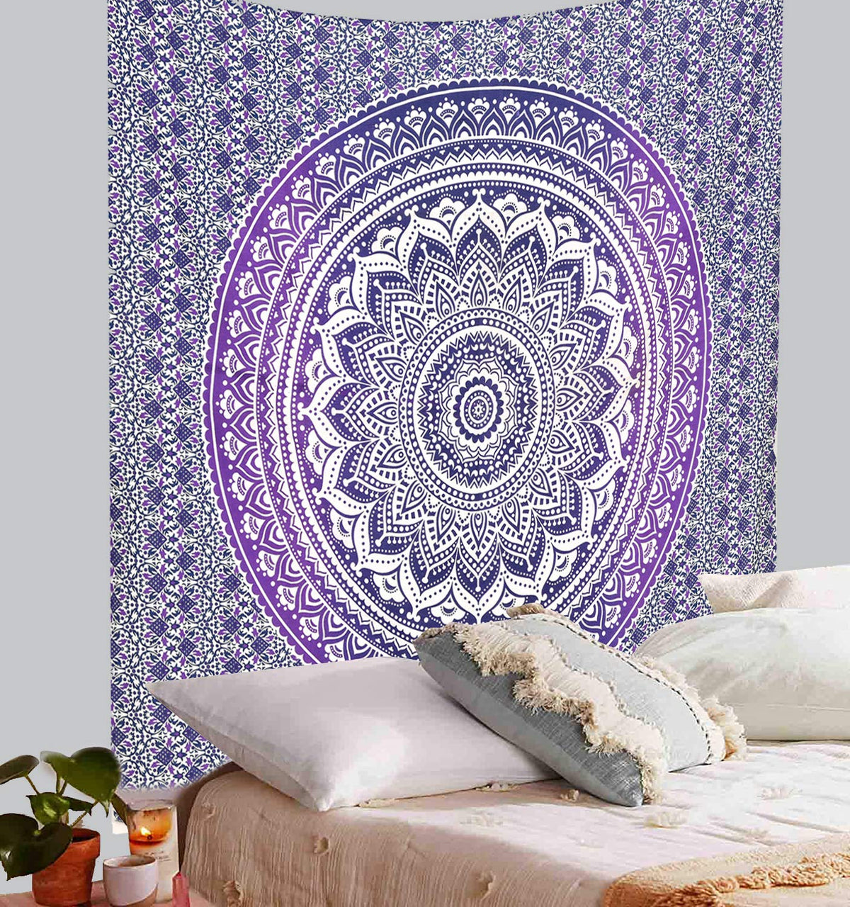 Ombre Wall Hanging Bohemian Tapestry (Purple Blue / 60"L x 54"W)