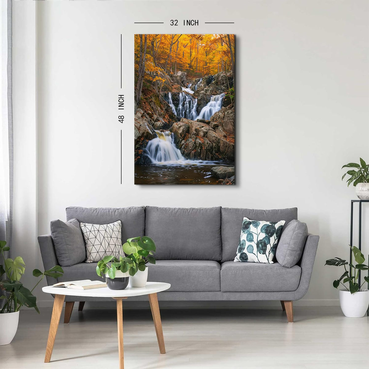 Autumn Orange Forest Wall Art Nature Waterfall Wall Decor Forest River Landscape Picture National Park Posters Rustic Trees Canvas Painting Artwork for Bathroom Living Room Home Decoration 32x48" (48"L x 32"W / Fall Waterfall)