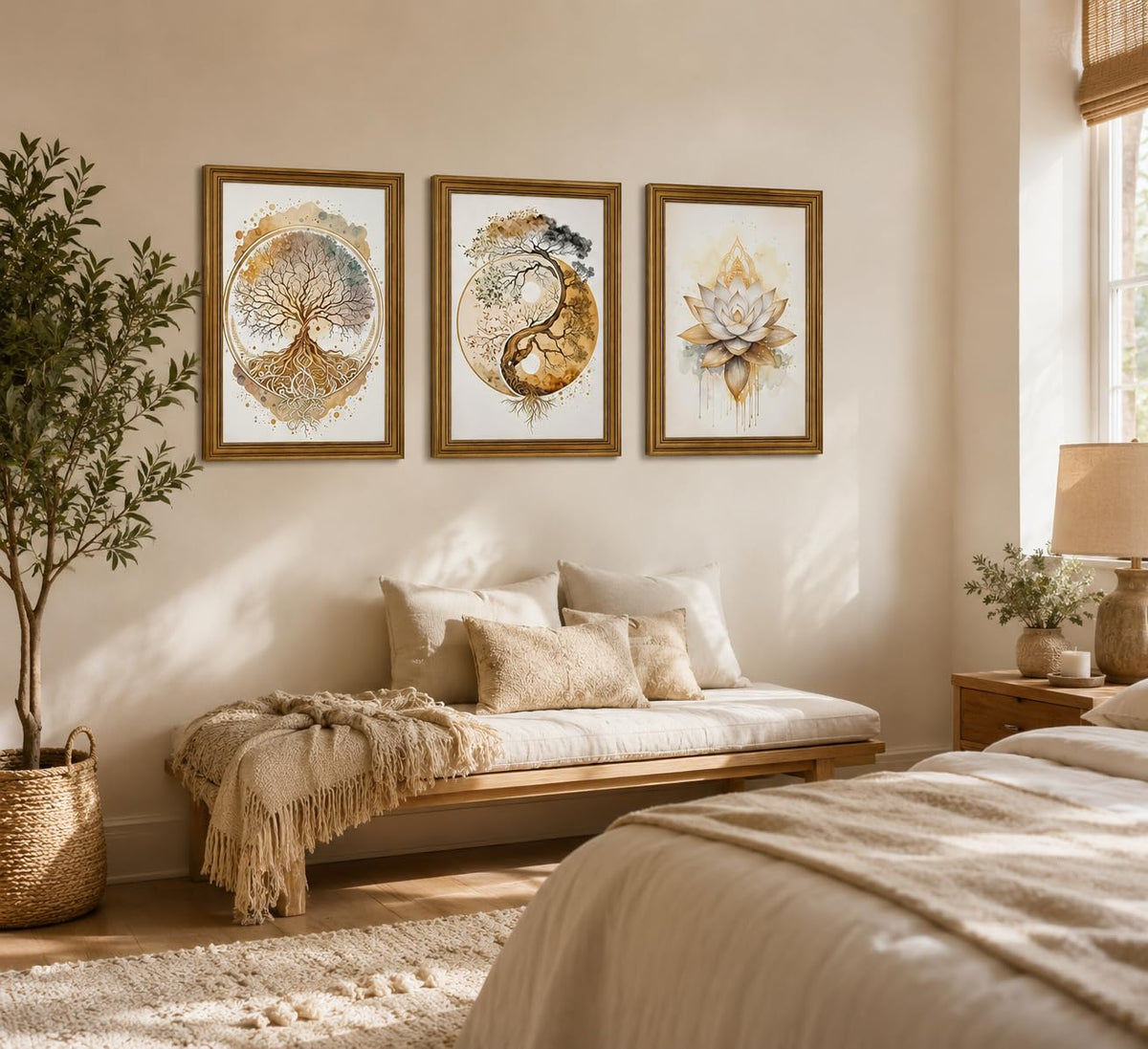 3pcs Vintage Gold Framed Tree of Life Wall Art (Gold framed / 24"L x 16"W)