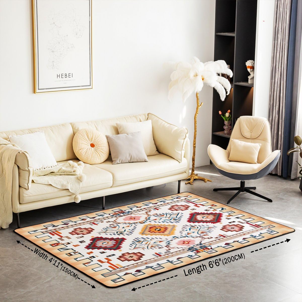 Bohemian Large Area Rug 5x7 Boho Decor Western Living Room Rug (Beige White / 4'11" x 6'6" (Rectangular))