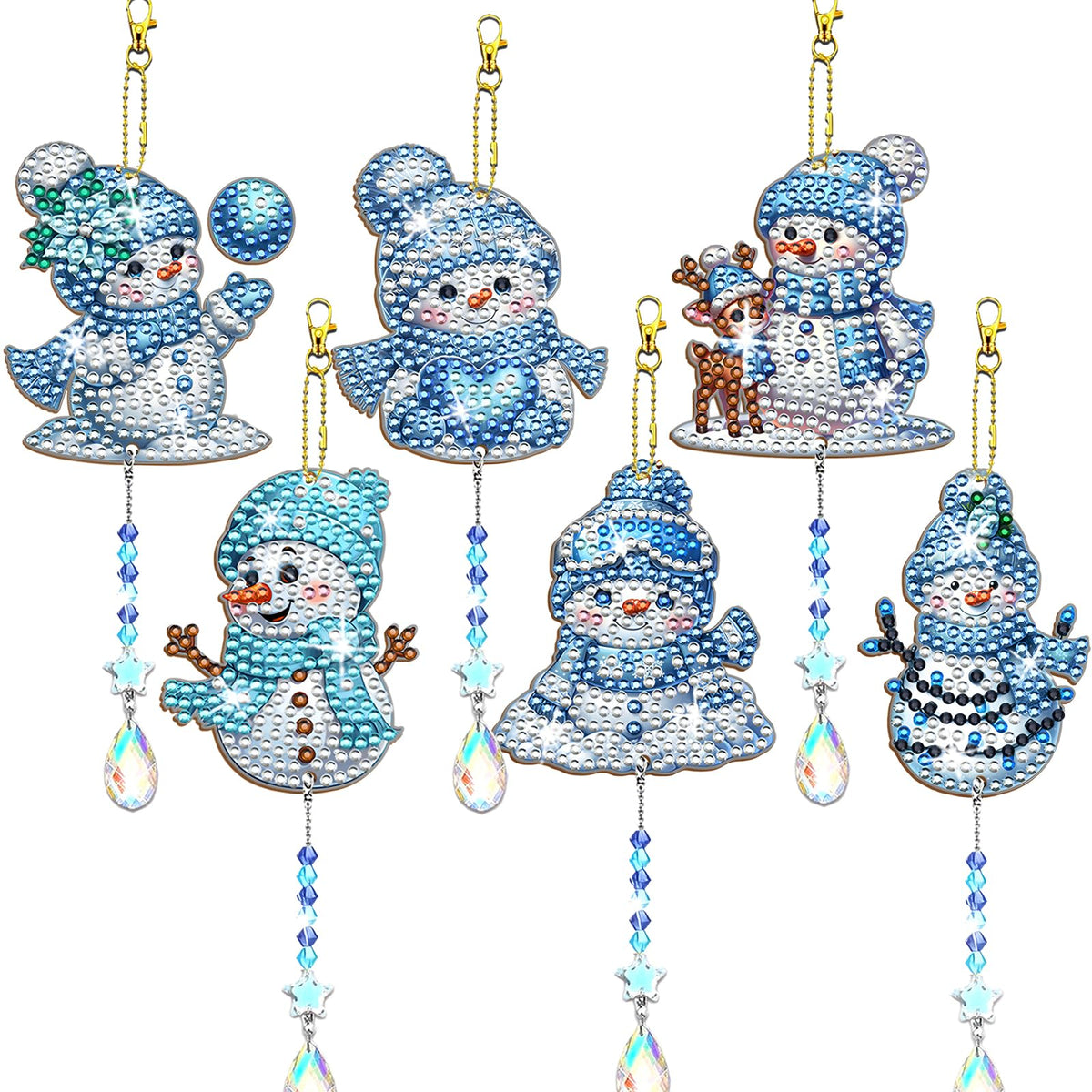 6 Pcs Christmas Diamond Art Snowman Diamond Art Kits for Adults Kids (Snowman blue)