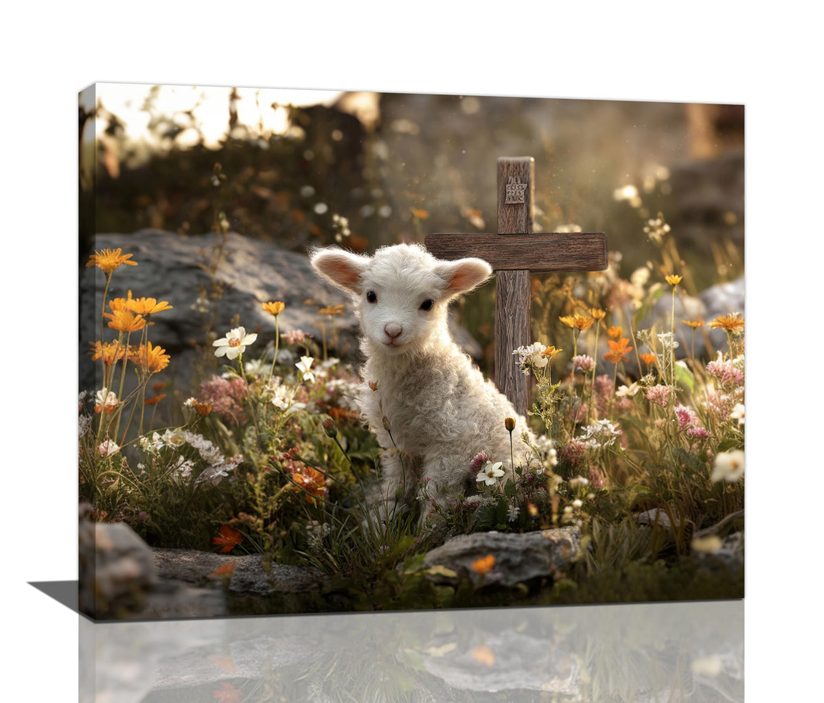 Farmhouse Lamb Wall Art For Kids Christian Cross Canvas Wall Decor Christ Pictures Paintings Prints Religious Bible Artwork Framed Decorations For Church Prayer Room Nursery Bathroom Bedroom Living Room Gifts 20" x 16" (Jesus Lamb / 20"L x 16"W)
