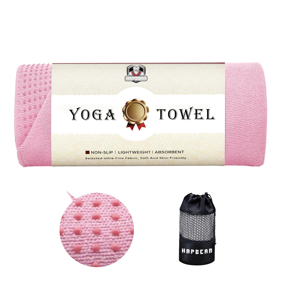 Non Slip Yoga Mat Towel with Grip Dots (Pink)