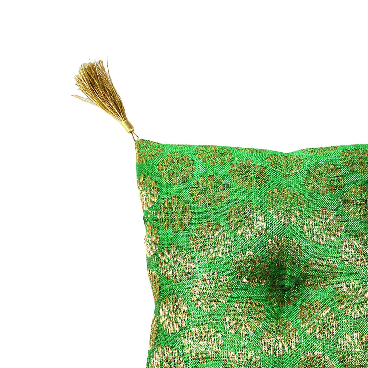Cushion for Tibetan Singing Bowl Handmade Square Cushions Brocade Art Silk Home Decor Jewelry Display Pillow (5" x 5" Inch / Green)