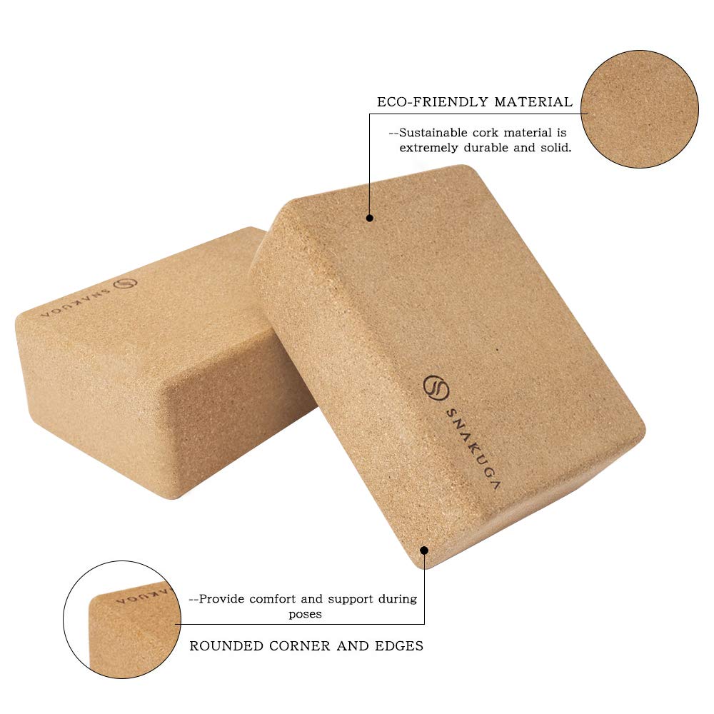 Cork Yoga Block 2 Pack for Pilates 9"x6"x3" Non