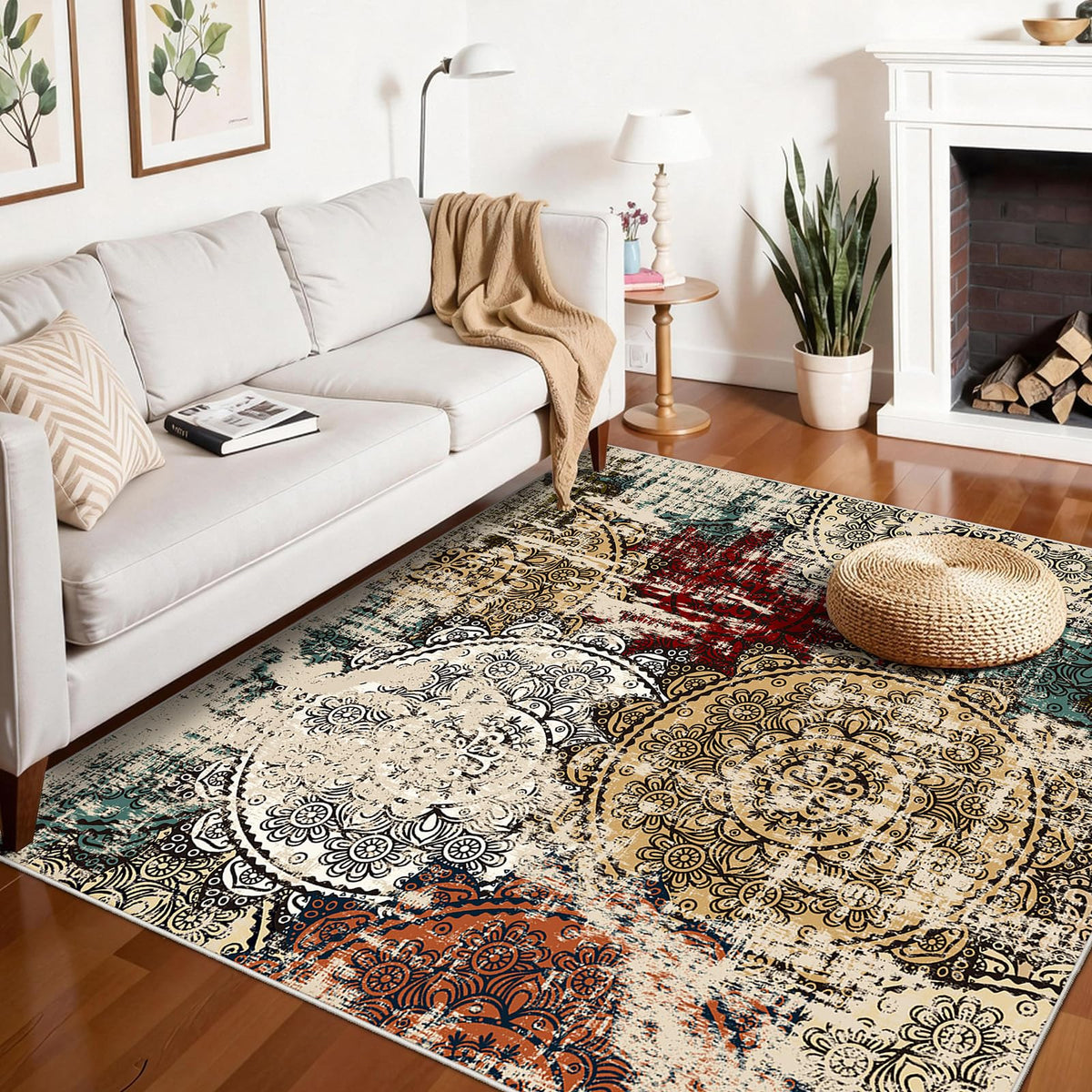 Washable 5x5 Square Area Rug (Red/Green/Multi / 5' x 5' (Square))