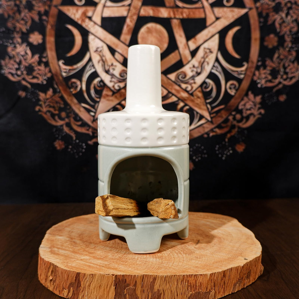 Handmade Ceramic Palo Santo Holder Burner (Modern Palo Santo Holder-white Green)