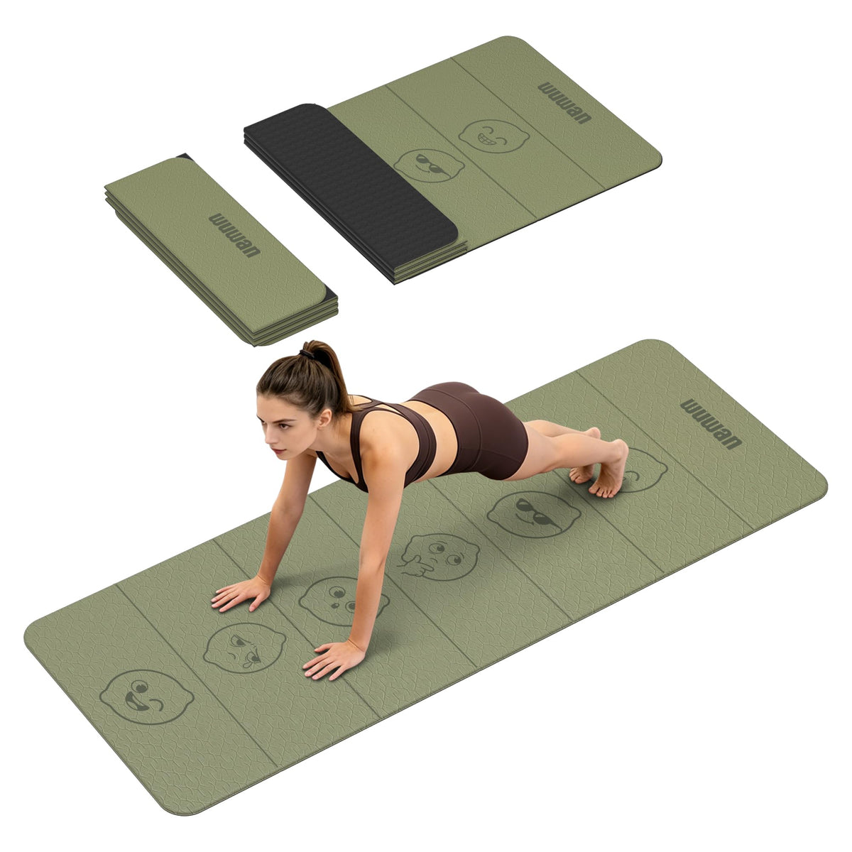 TPE Yoga Mat Foldable 8mm Thick Light Non (Green+Black)