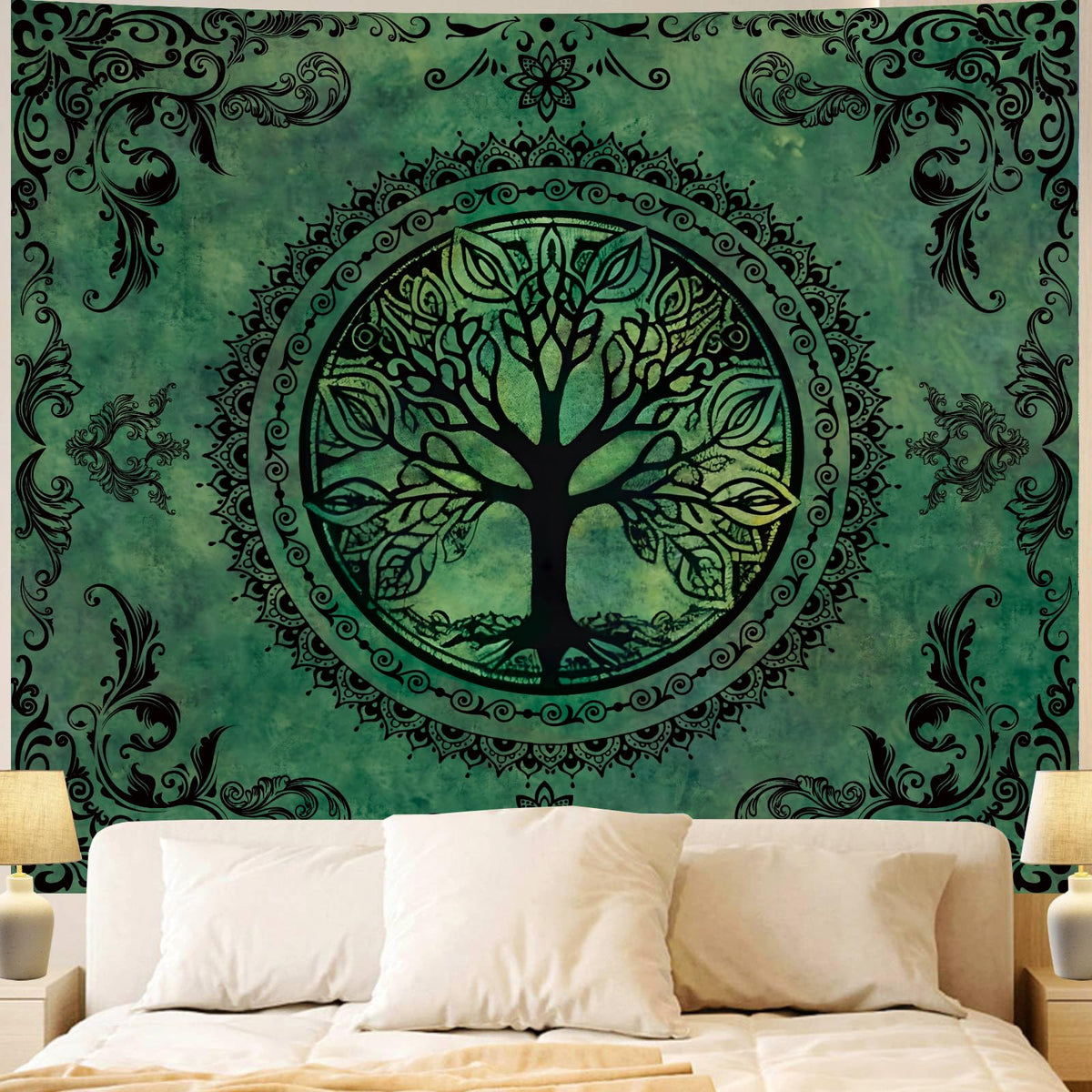 Green Boho Tapestry for Bedroom (60"L x 51"W / Green Tapestry)