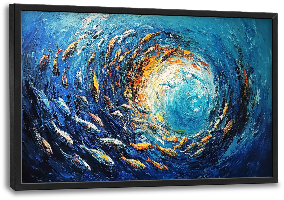 Large Framed Abstract Ocean Fish Wall Art Decor Canvas Print 36" L x 24" W (Ocean Fish / 36"L x 24"W)