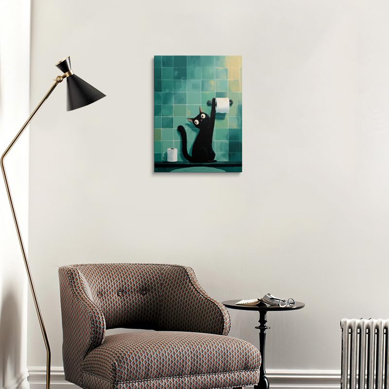 Black Cat Bathroom Wall Art Canvas Print (Cat scratch paper / 16"L x 12"W)
