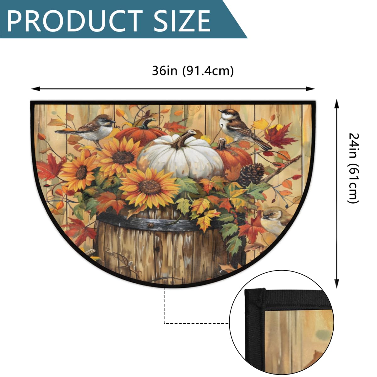 Autumn Bird Half Round Door Mat Indoor Entrance Semi Circle Area Rugs (E Retro Wooden Fall Bird)