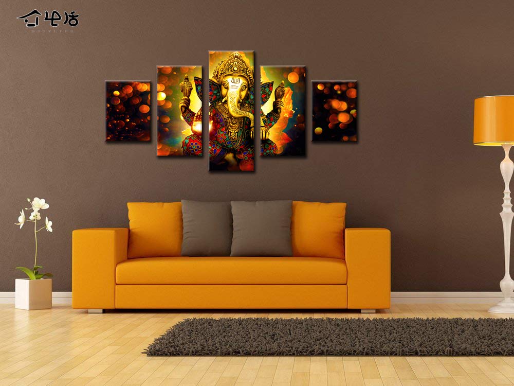 Large 5 Pieces Lord Ganesha Indian Wall Decor (60"L x 32"W / Art 08)