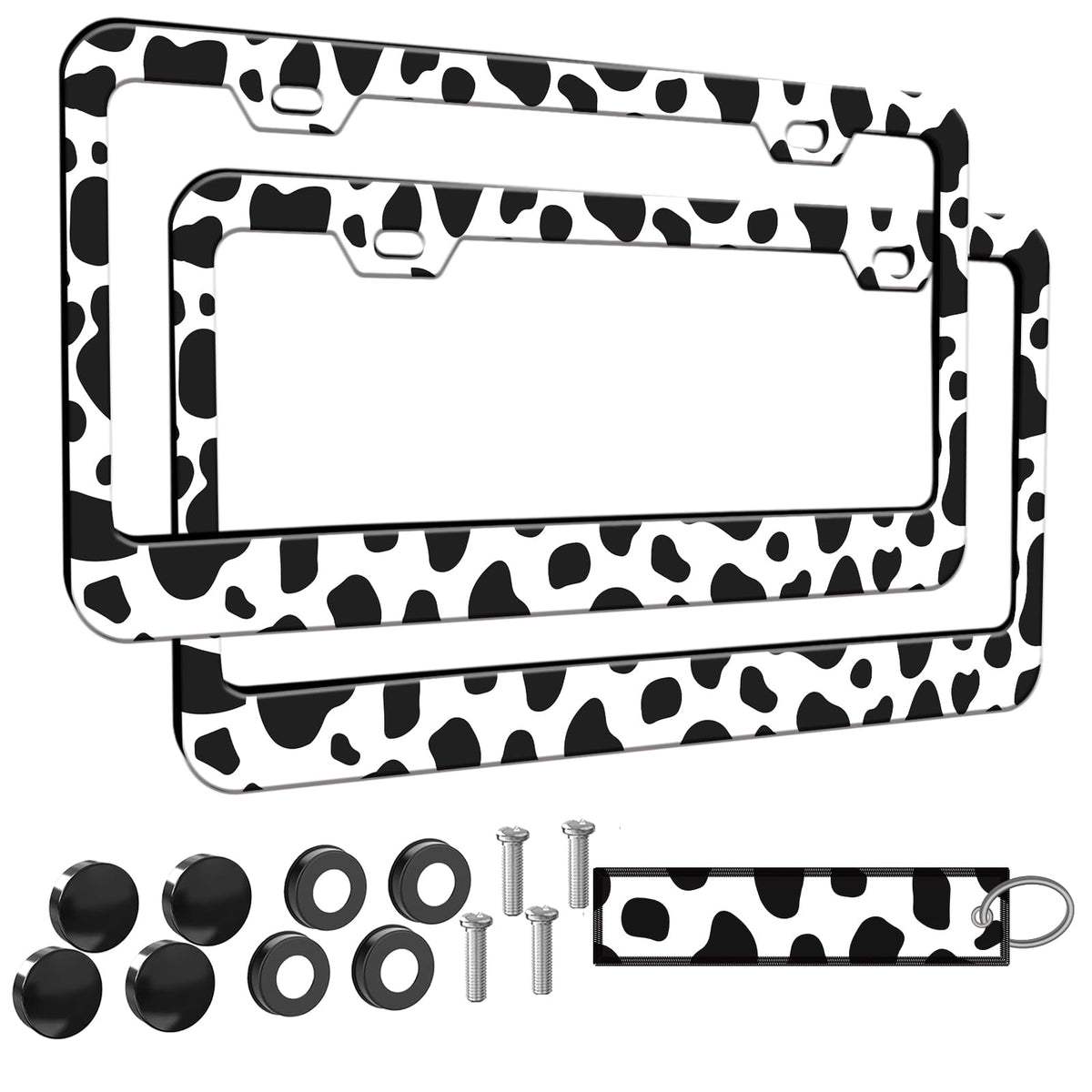 Cow Print License Plate Frame for Women 2Pc Car Tag (for animal- cow / 2 pack)