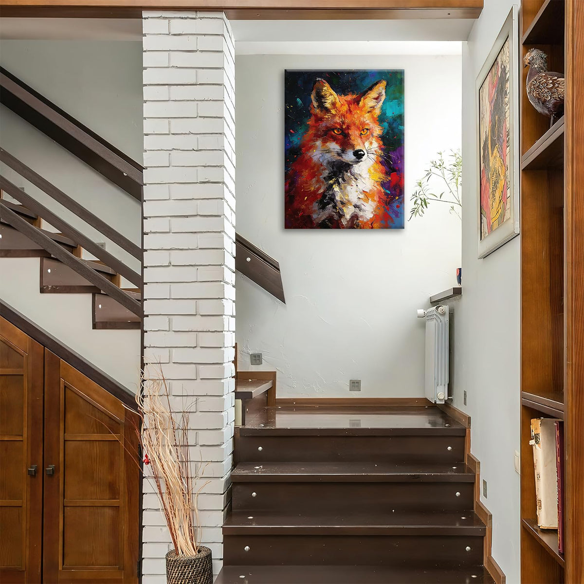 Colorful Fox Canvas Wall Art Animal Framed Printing‌ Modern Decor 20"x24" (Colorful Fox / 24"L x 20"W)