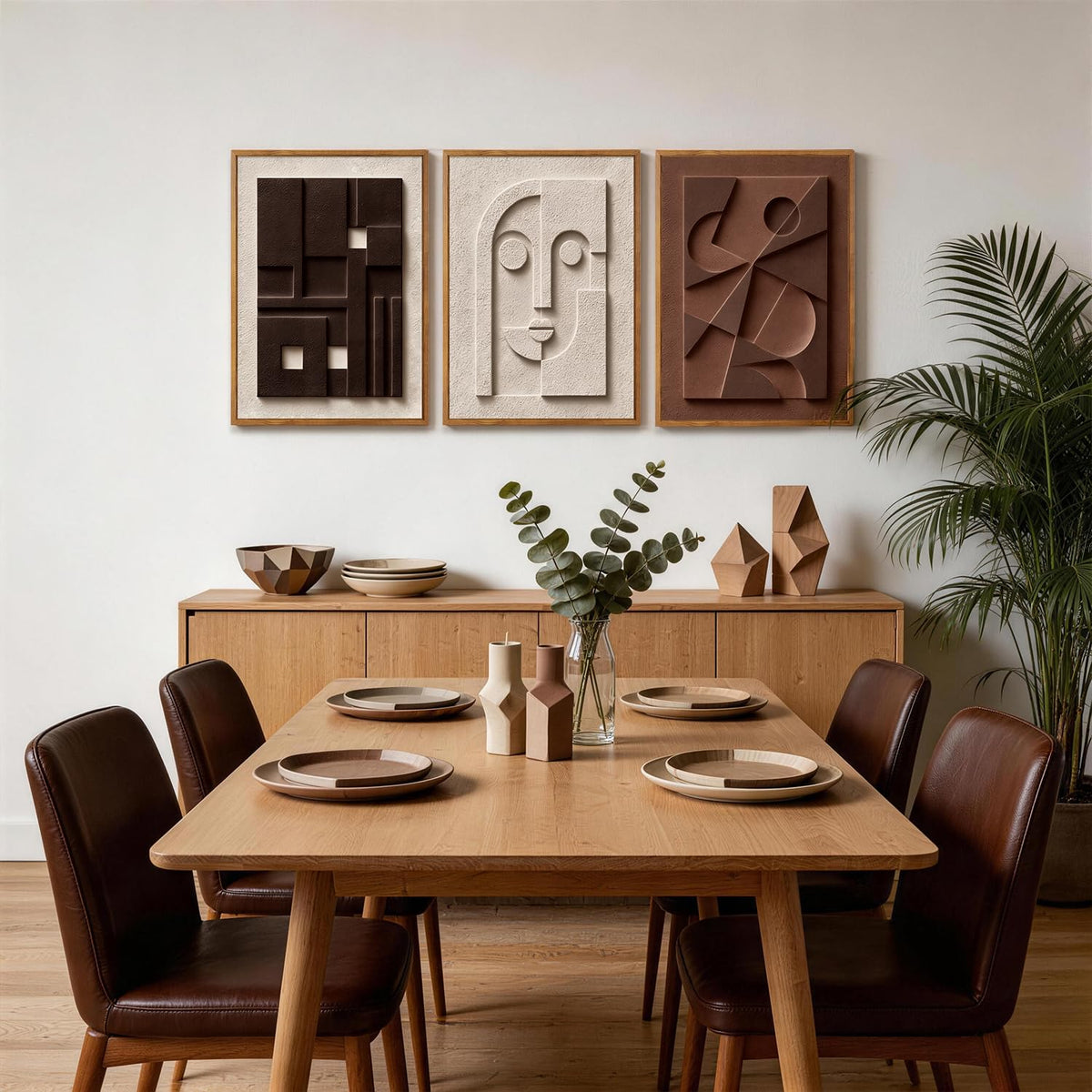 3D Textured Abstract Face Relief Wall Art Neutral Geometric Painting (3d Geometric)