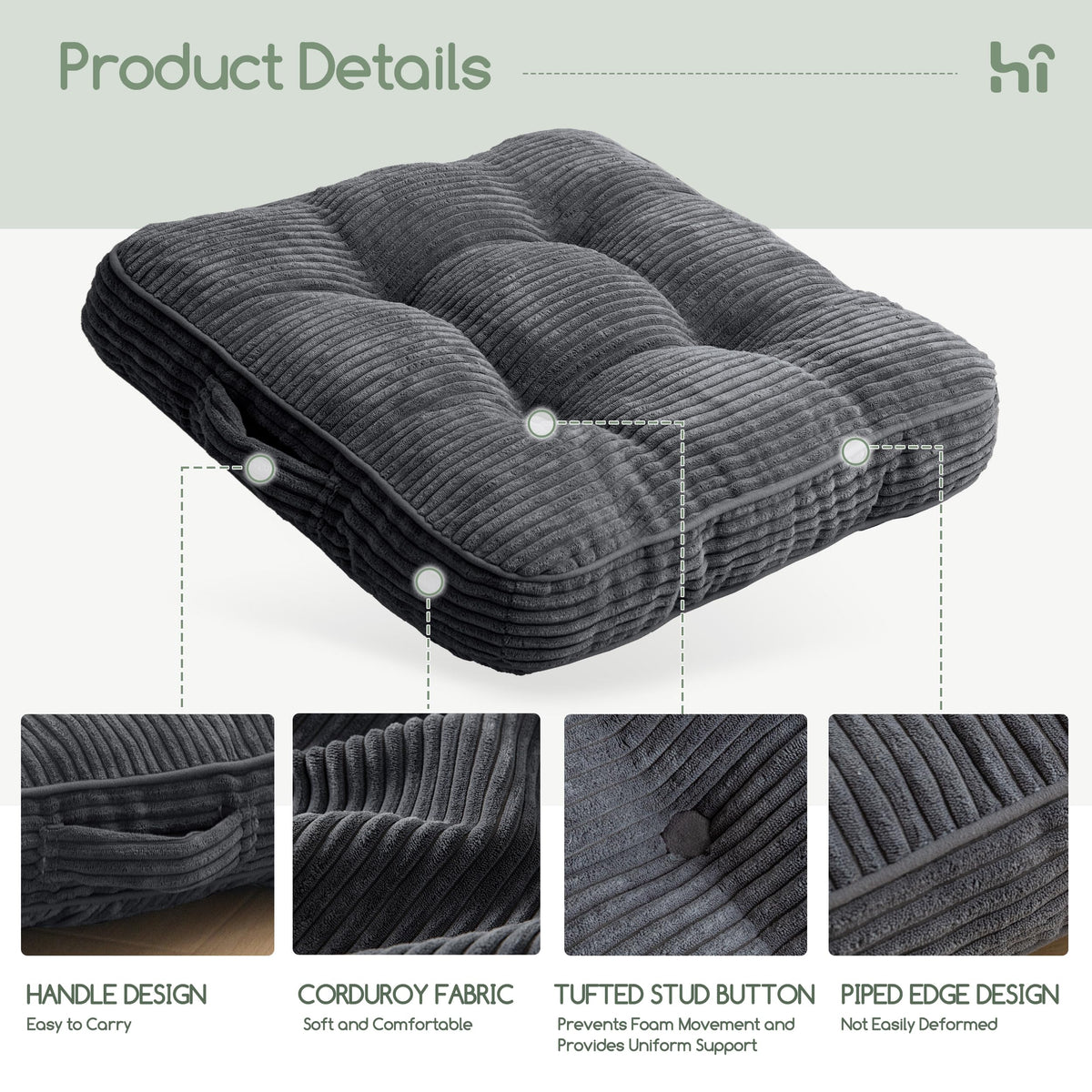 Floor Pillow Cushion for Adults (Square Dark Grey / 4" Thick(Pack of 2))
