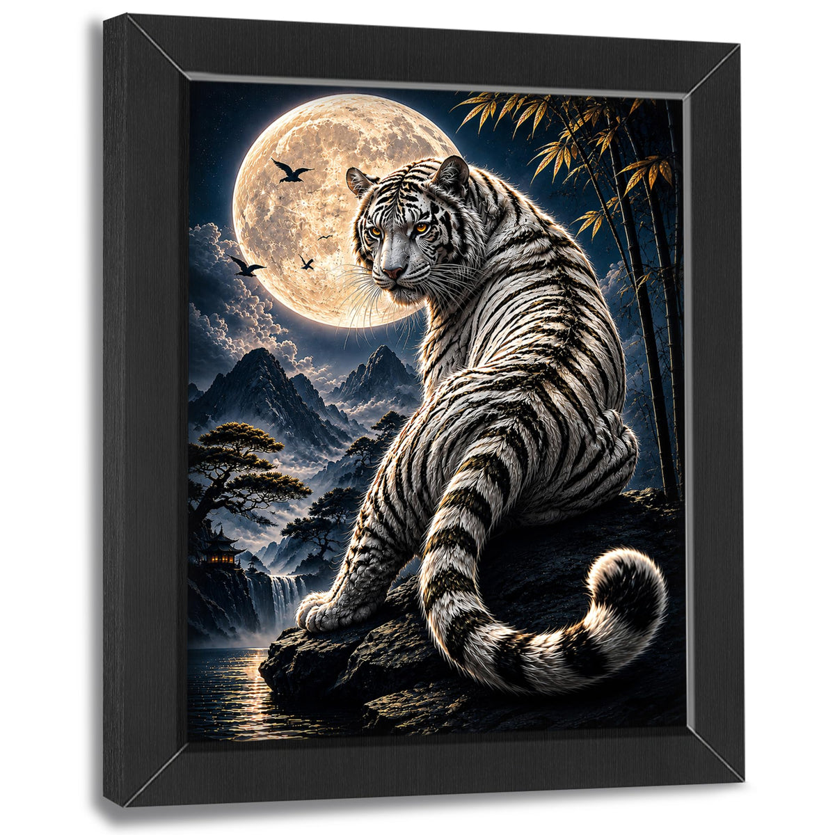 White Tiger Moon Decor Wall Art (Wall Art Framed 57 / 16"L x 12"W)