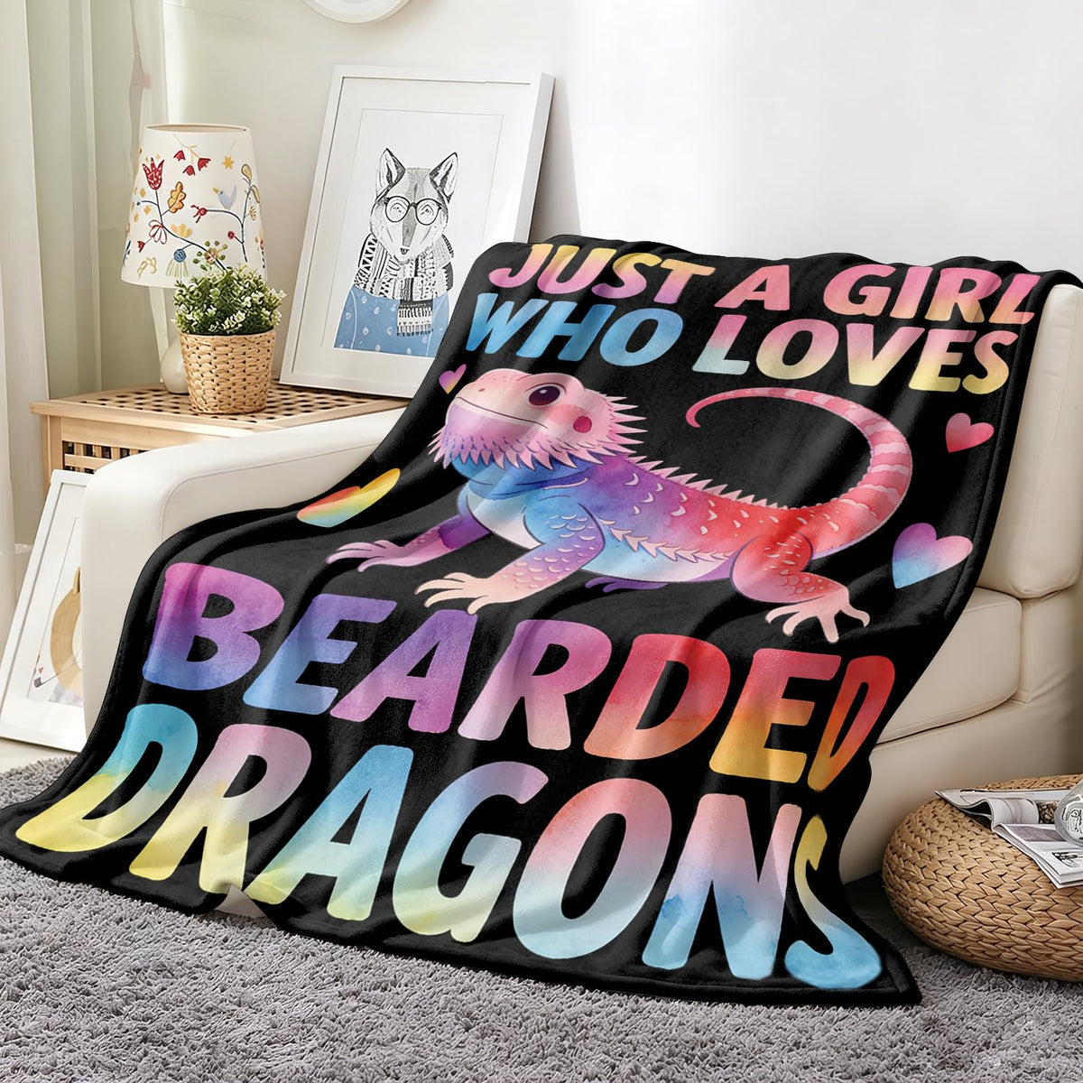 Bearded Dragon Throw Blanket Cute Animal Reptile Cozy Plush Flannel 30"X40" (Bearded Dragon / 30"X40")