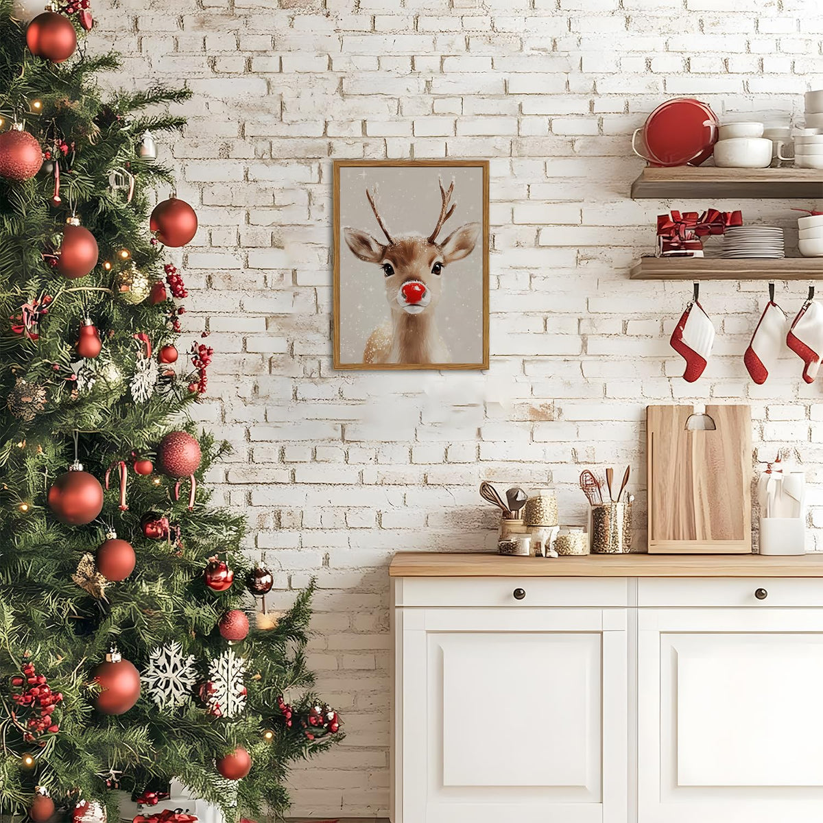 Framed Christmas Wall Art (Deer / 24"L x 16"W)