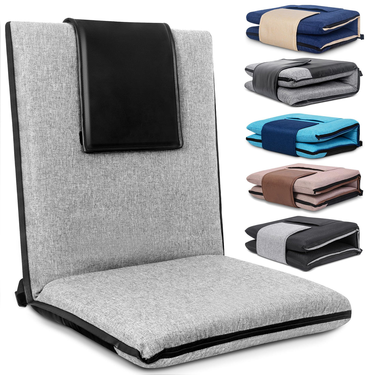 Floor Chair with Back Support Portable Meditation Seat for Adults (Light Grey & Black)