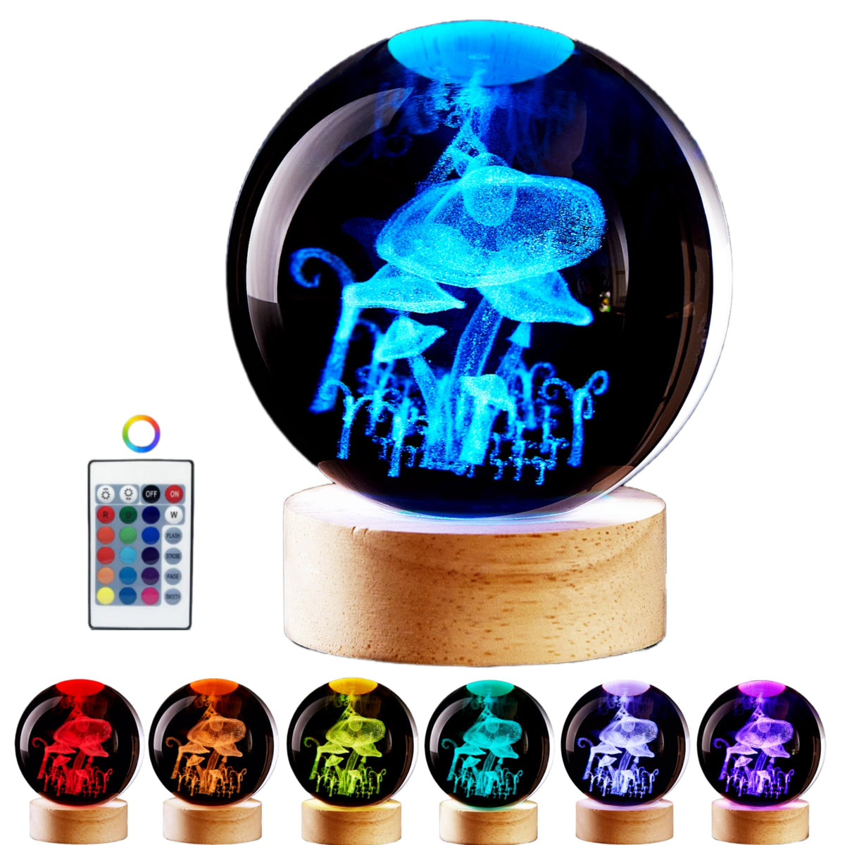 Large Mushroom Crystal Ball Night Light with Woodern Base (Mushroom)