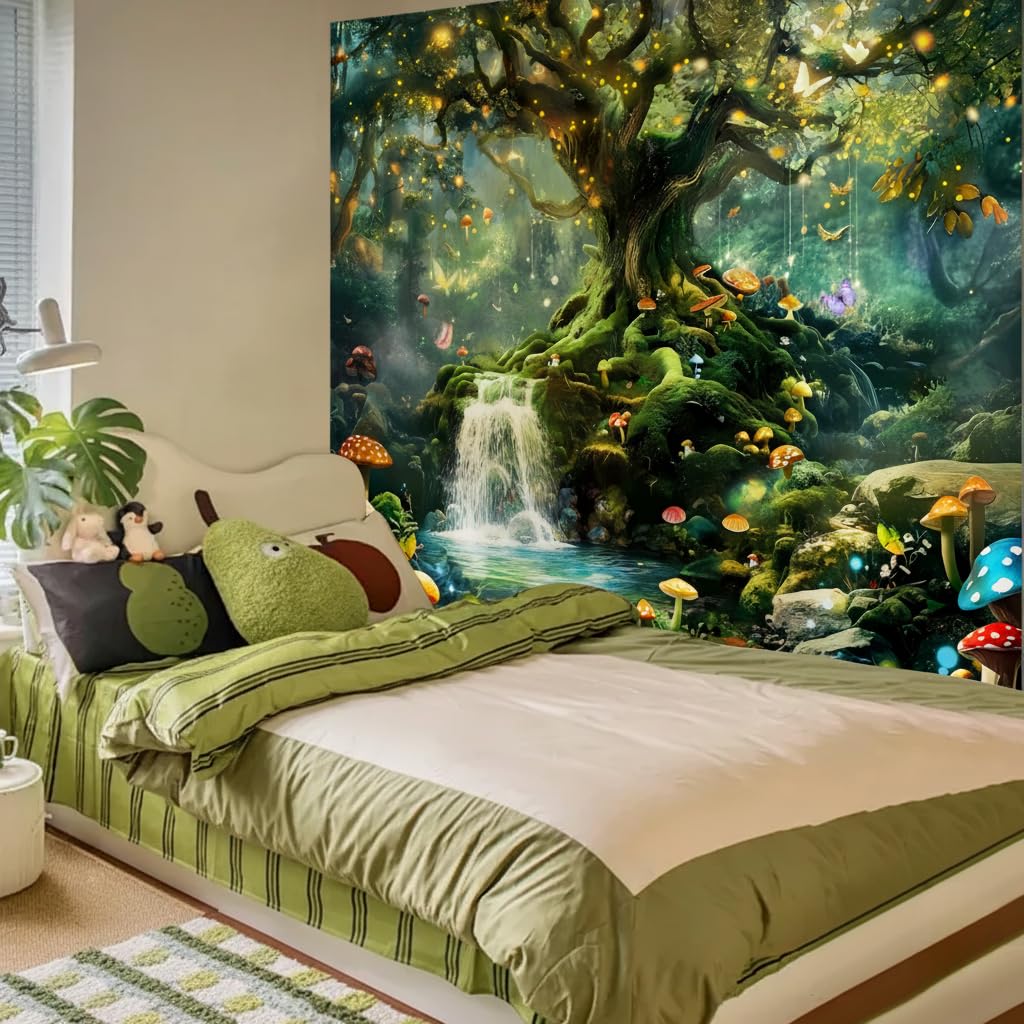 Forest Nature Tapestry Wall Hanging for Bedroom (Green Forest Tapestry / 60"L x 51"W)