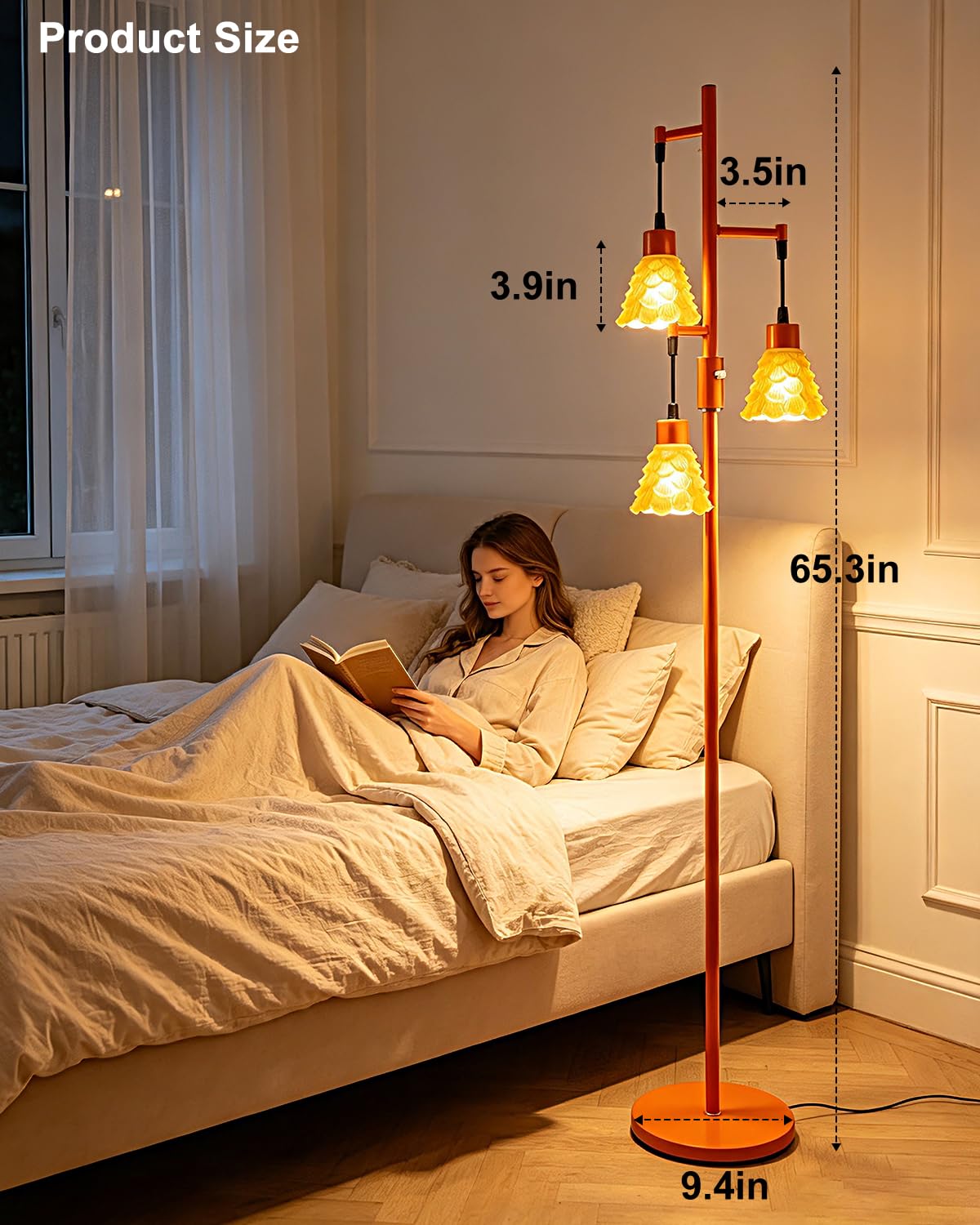 67" Glass Floor Lamps for Living Room (3 Orange Horn-Orange)