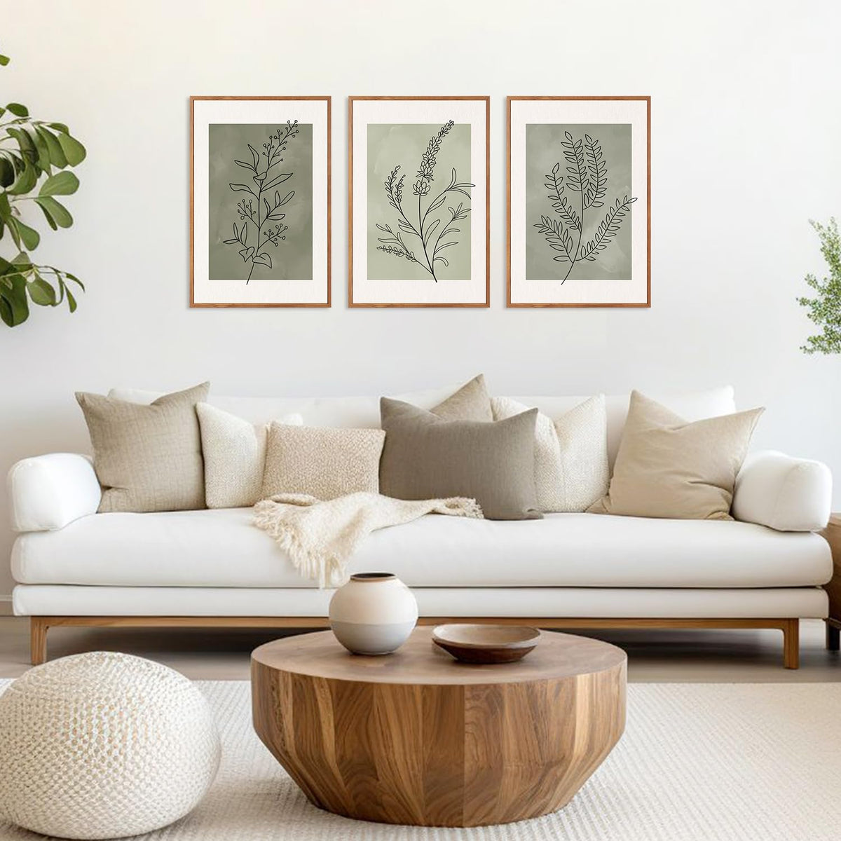 Sage Green Framed Canvas Wall Art (Minimalism Floral / 16"L x 24"W)