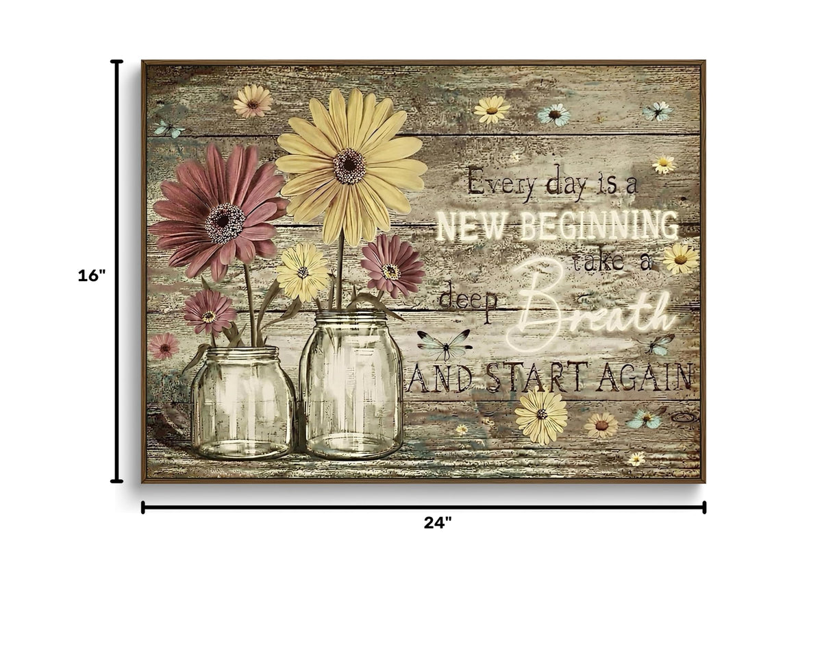 Vintage Floral Canvas Wall Art Floating Framed Inspiring Quote 16x24 Inch (Farmhouse Flower(Floating Frame) / 24"L x 16"W)