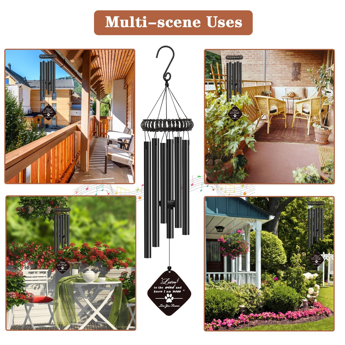 28" Dog Memorial Wind Chime (E-square-black)