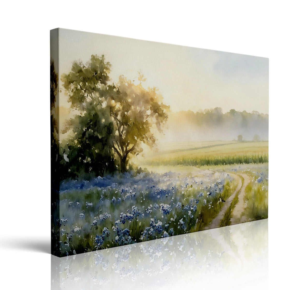 Bluebonnet Meadow Canvas Wall Art Framed Nature Landscape Decor 12x16 Inch (Bluebonnet Meadow / 16"L x 12"W)