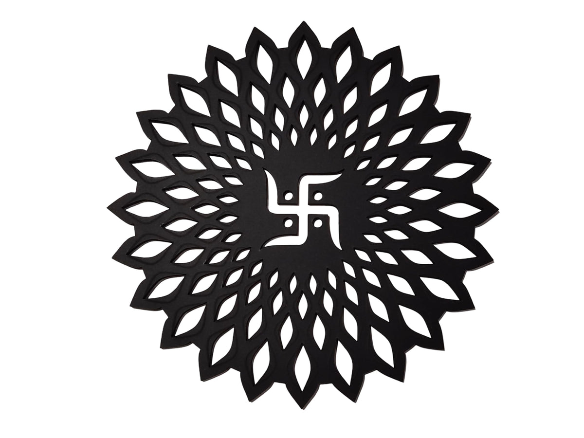 Black Round Decorative Wall Art Mdf Wooden Chakra For Temple (Marking -Black / 12"L x 12"W)