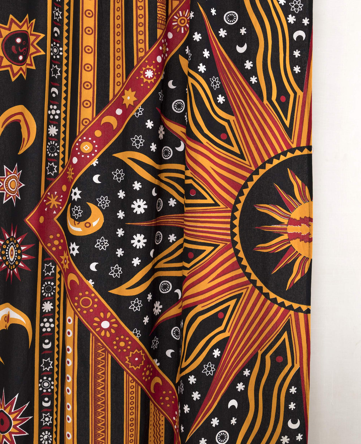 Indian Burning Sun Hippie Mandala Window Curtains (84"W x 100"L (Pack of 2) / Golden Black)