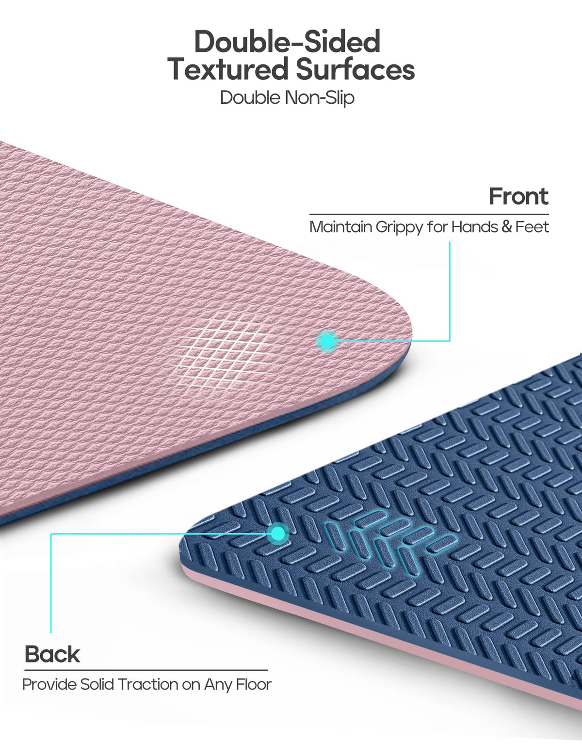 Yoga Mat Non Slip TPE Pilates Exercise Mats for Home Workout Gym Fitness Eco Friendly Thick Hot Yoga Mat with Strap Body Alignment (Pink)