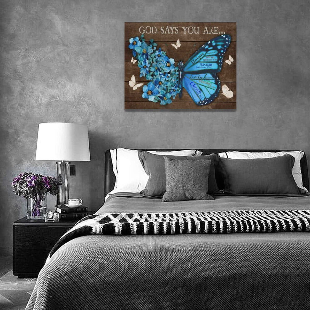 Farmhouse Blue Butterfly Flower Decor Wall Art Rustic Butterfly God Says You are Pictures Wall Decor Canvas Painting Prints Artwork Home Decorations Framed for Bathroom Bedroom Living Room 16"x12" (Butterfly / 16"L x 12"W)
