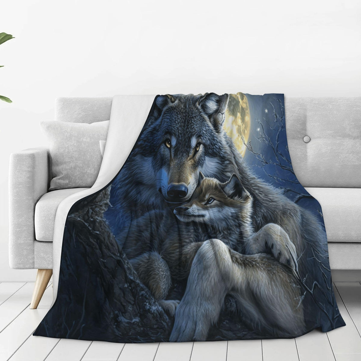 Wolf Fleece Throw Blanket Wildlife Wolves Gift Room Decor 40"x50" (Two Wolves / 40"X50")