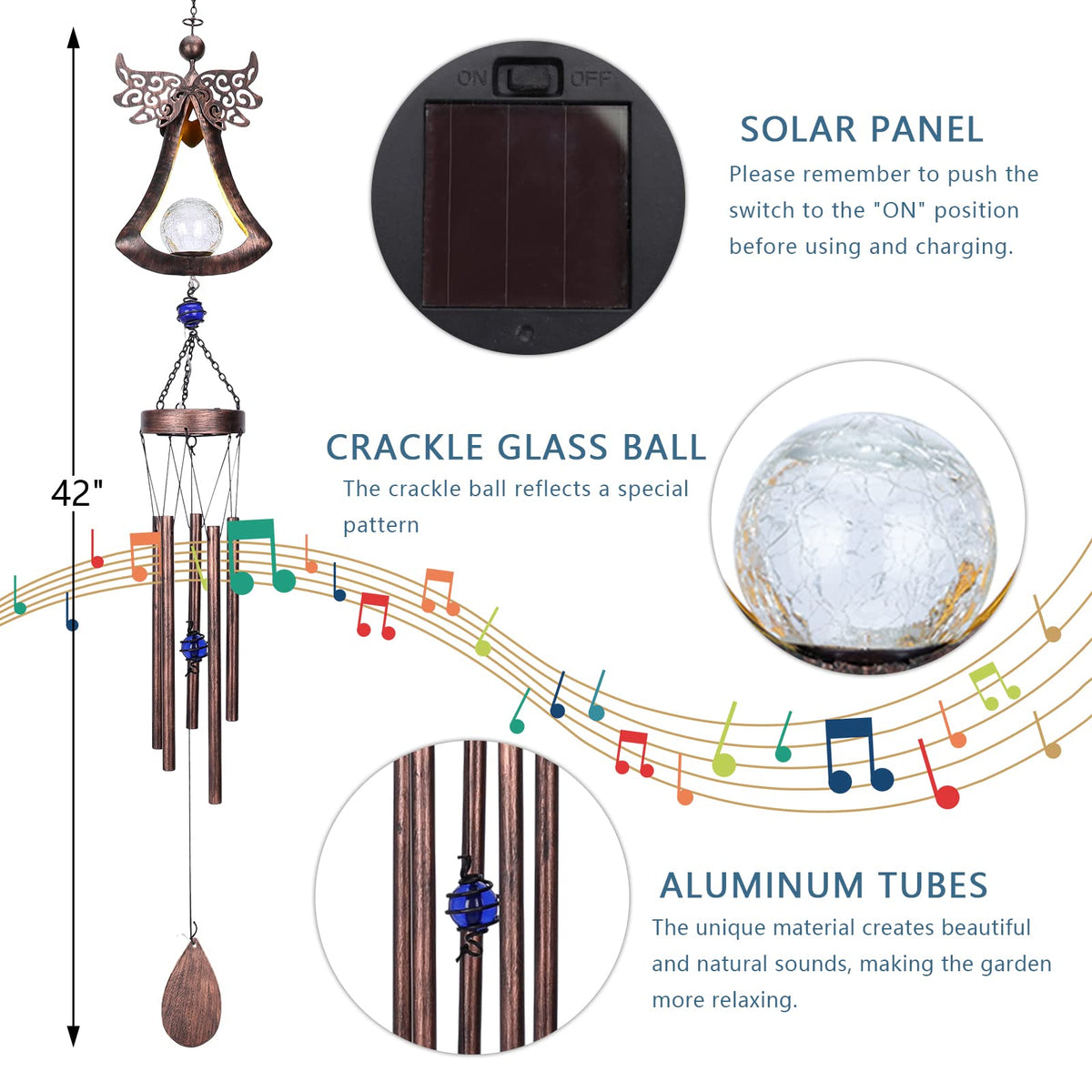 Solar Wind Chime for Outside (42")
