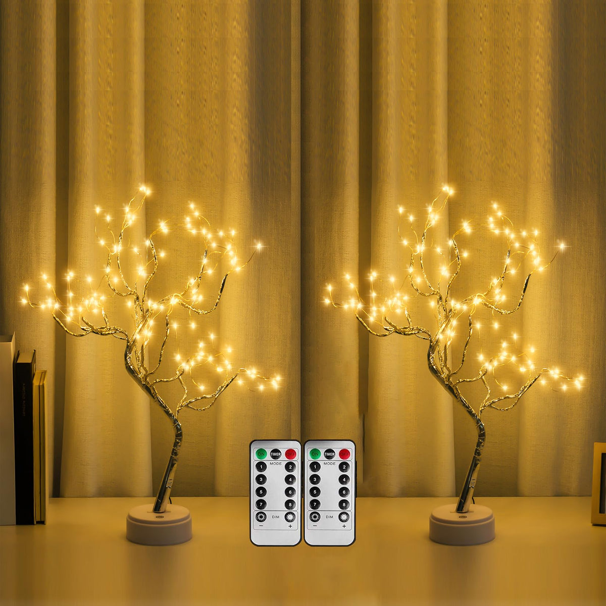 2 Pack 108 LED Sparkly Fairy Spirit Tree Lamp Remote Control Timer (Warm White-White)