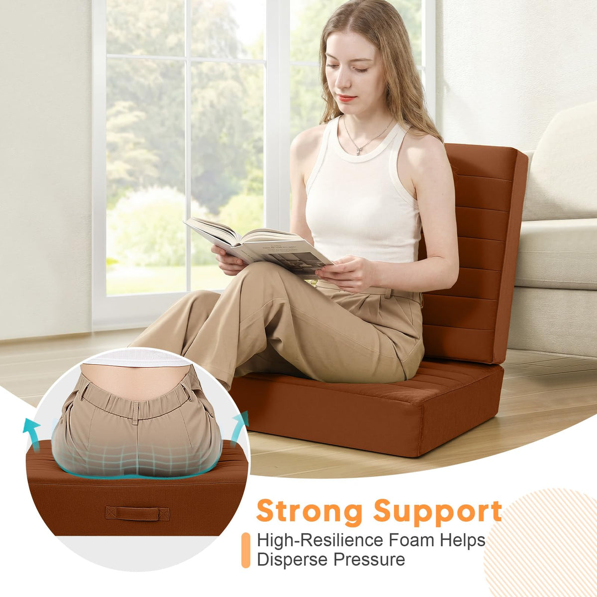 24 Inch Square Floor Pillow for Adults (24 Inch / Brown)