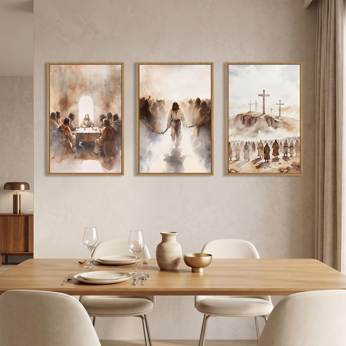 Large Jesus Neutral Framed Canvas Wall Art Set (Neutral Jesus Wall Art / 24"L x 16"W)