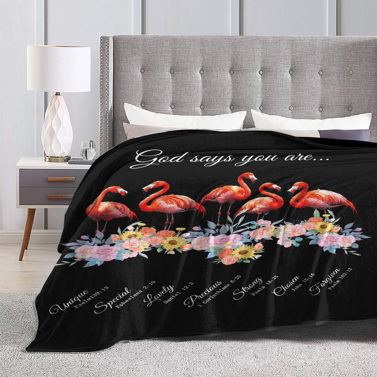 Flamingo Fleece Blanket Religious Christian Gifts Room Decor 50"x60" (Five Flamingos / 50"X60")