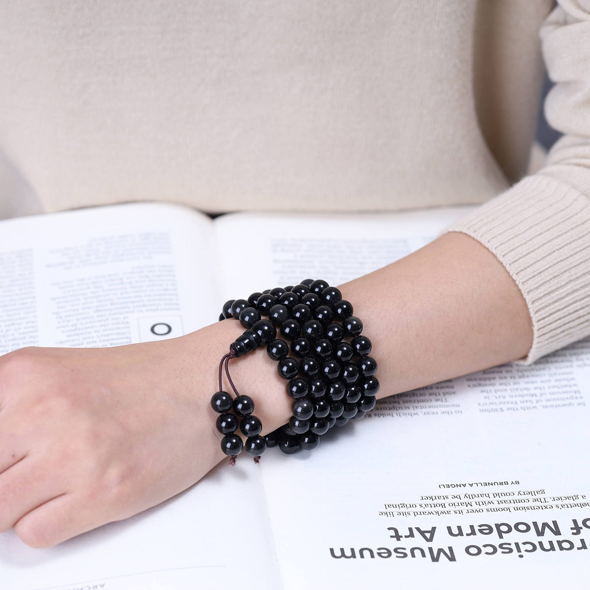 AmorWing 108 Beads Obsidian Stone Mala Bracelet Necklace (8mm Obsidian)