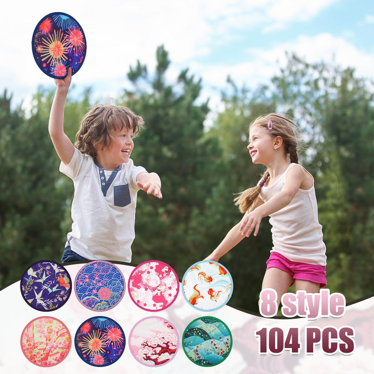 104 Pcs Japanese Foldable Flying Fan Round Hand Disc (Japanese Fan)