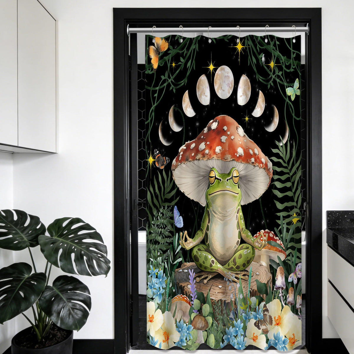 Small Stall Shower Curtain Rv Mushroom Frog (Mushroom Frog / 48"W x 72"L (Pack of 1))