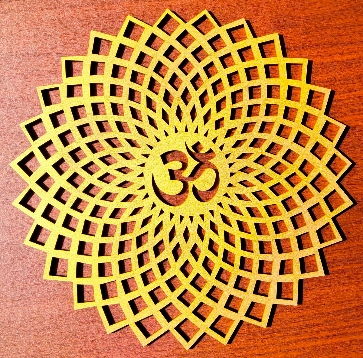 Golden Om Round Decorative Wall Art Mdf Wooden Om Chakra For Temple (GEOMETRY OM-Gold / 10"L x 10"W)